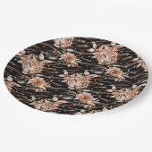 Zwart Roos Gouden Tijger Bloemen Papieren Bordje (Gekanteld)