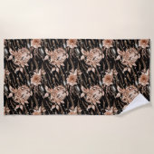 Zwart Roos Gouden Tijger Bloemen Strandlaken (Voorkant)