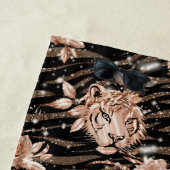 Zwart Roos Gouden Tijger Bloemen Strandlaken (In situ)