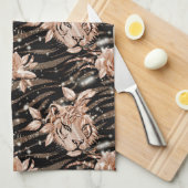 Zwart Roos Gouden Tijger Bloemen Theedoek (Quarter Fold)