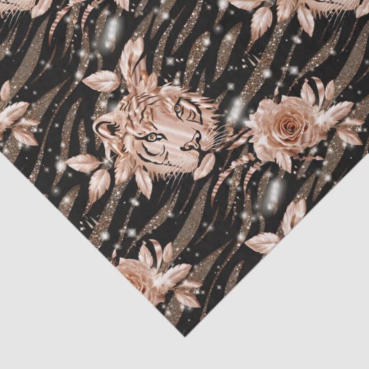 Zwart Roos Gouden Tijger Bloemen Tissuepapier (Detail)