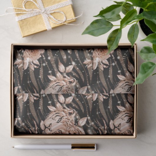 Zwart Roos Gouden Tijger Bloemen Tissuepapier (Geschenk)