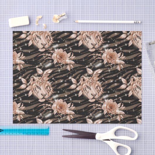 Zwart Roos Gouden Tijger Bloemen Tissuepapier (Craft)