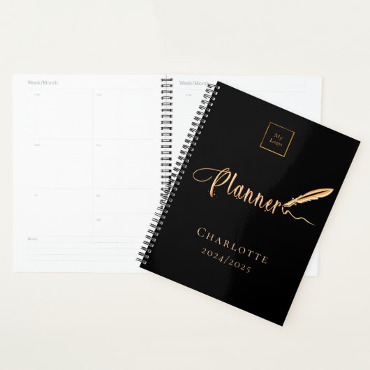 Zwart roos gouden typografie business logo 2025 planner (Display)