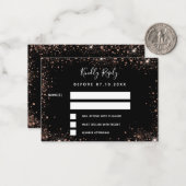 Zwart roos goudglamoureuze bruiloft RSVP Notitiekaartje (Voorkant / Achterkant in situ)