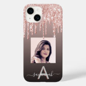 Zwart roos goudglitter druppelt foto monogram Case-Mate iPhone case (Achterkant)