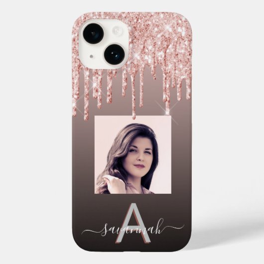 Zwart roos goudglitter druppelt foto monogram Case-Mate iPhone case (Achterkant)