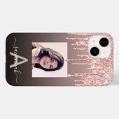 Zwart roos goudglitter druppelt foto monogram Case-Mate iPhone case (Achterkant (horizontaal))