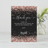 Zwart roos goudglitter vonken dank je kaart (Staand voorkant)