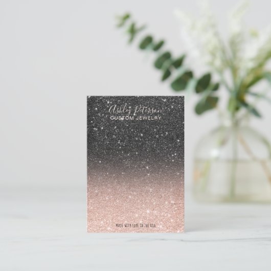 Zwart roos goudglitterjuwelen oorscherm visitekaartje (Staand voorkant)