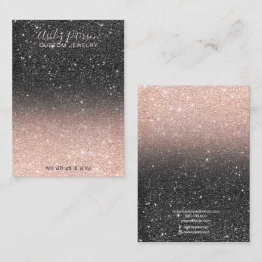 Zwart roos goudglitterjuwelen oorscherm visitekaartje (Voorkant / Achterkant)