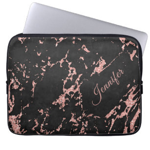 Zwart Roos goudkleurige steen met Jouw naam Laptop Sleeve