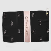 Zwart roos goudmonogram initiaal naam elegant golfhanddoek (Horizontaal)