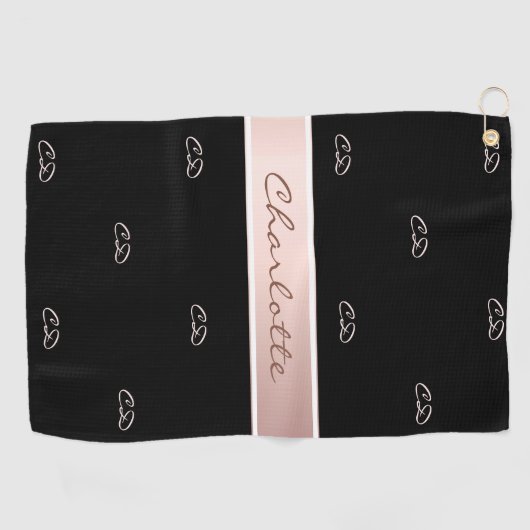 Zwart roos goudmonogram initiaal naam elegant golfhanddoek (Horizontaal)