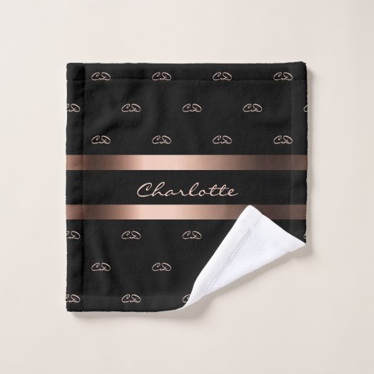 Zwart roos goudmonogram initiaal patroonnaam bad handdoek (Wasdoekje)
