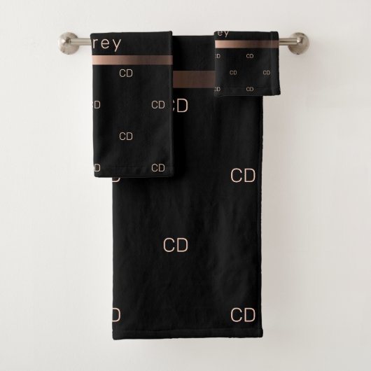 Zwart roos goudmonogram initiaal patroonnaam bad handdoek (Insitu)