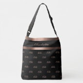 Zwart roos goudmonogram initiaal patroonnaam crossbody tas (Achterkant)