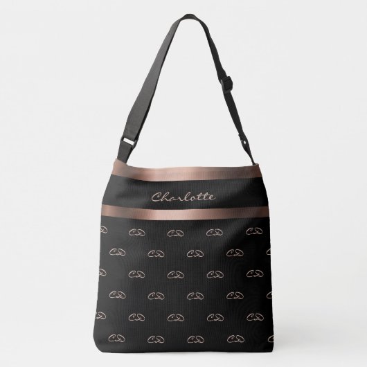 Zwart roos goudmonogram initiaal patroonnaam crossbody tas (Achterkant)