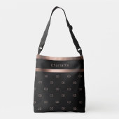 Zwart roos goudmonogram initiaal patroonnaam crossbody tas (Achterkant)