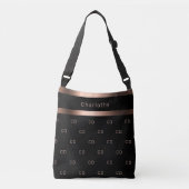 Zwart roos goudmonogram initiaal patroonnaam crossbody tas (Voorkant)