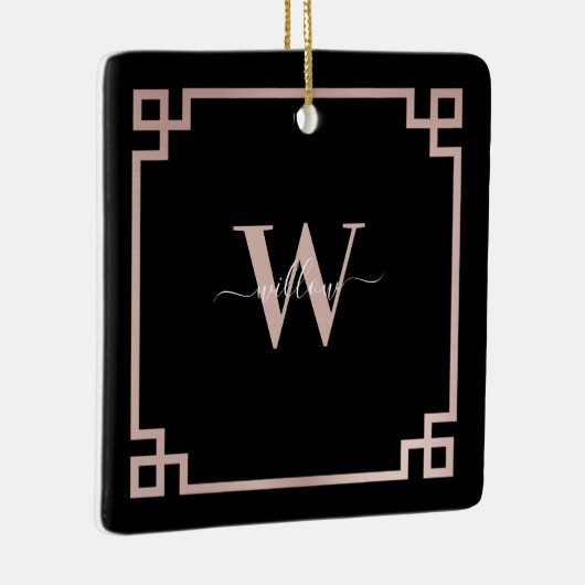 Zwart-Roos goudroze Griekse sleutelfilm Keramisch Ornament (Rechts)