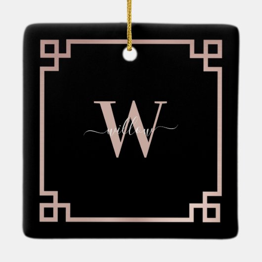 Zwart-Roos goudroze Griekse sleutelfilm Keramisch Ornament (Achterkant)