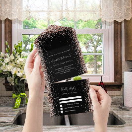 Zwart roos goudstaartglitter verjaardag rsvp all in one uitnodiging