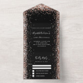 Zwart roos goudstaartglitter verjaardag rsvp all in one uitnodiging (Binnen)