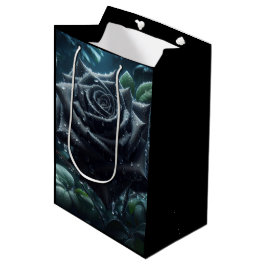 Zwart Roos Groene Bloembloemen Medium Cadeauzakje