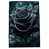 Zwart Roos Groene Bloembloemen Medium Cadeauzakje (Voorkant)