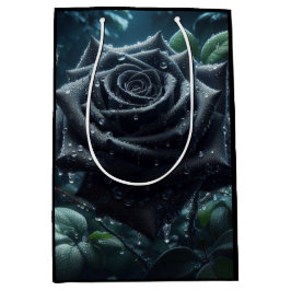 Zwart Roos Groene Bloembloemen Medium Cadeauzakje