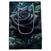 Zwart Roos Groene Bloembloemen Medium Cadeauzakje (Achterkant)