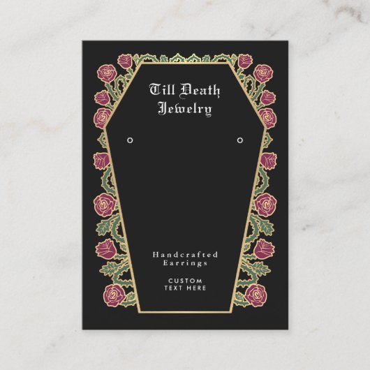 Zwart Roos Kist Gotische Oorbel Display Visitekaartje (Voorkant)