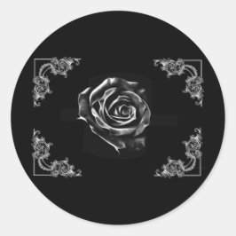 Zwart roos klassiek ontwerp ronde sticker