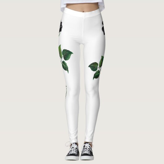 Zwart roos leggings (Voorkant)