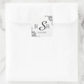 Zwart Roos Liefdesbrief Bruiloft Monogram Vierkante Sticker (Tas)