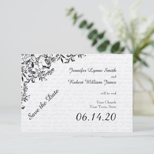 Zwart Roos Liefdesbrief Bruiloft Save the Date (Staand voorkant)