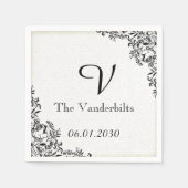 Zwart Roos Liefdesbrief Monogram Bruiloft Servetten (Voorkant)