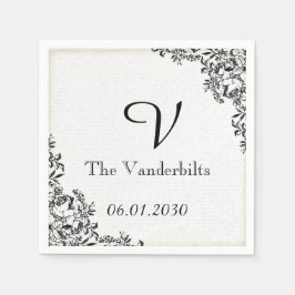 Zwart Roos Liefdesbrief Monogram Bruiloft Servetten