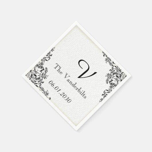 Zwart Roos Liefdesbrief Monogram Bruiloft Servetten (Hoek)