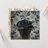 Zwart Roos met gouden bloemaccenten Kaart (Voorkant / Achterkant in situ)
