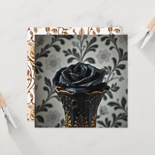 Zwart Roos met gouden bloemaccenten Kaart (Voorkant / Achterkant in situ)