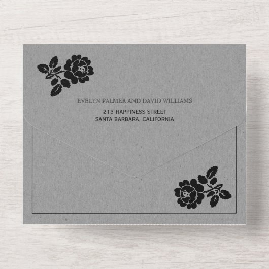  zwart roos met grijs kraftpapier all in one uitnodiging (Achterkant)