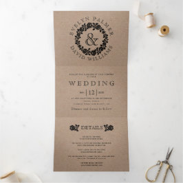  zwart roos met kraftkarton drieluik uitnodiging