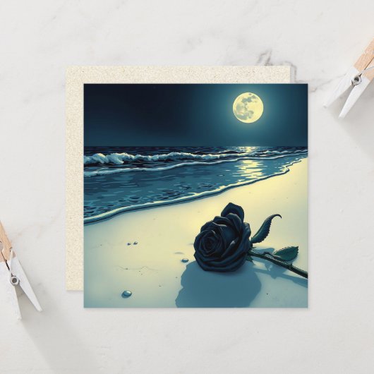 Zwart Roos op een strand met volle maan Kaart (Voorkant / Achterkant in situ)