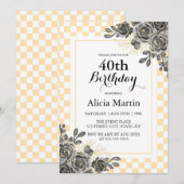 Zwart Roos Peach & White Checkered Verjaardag Kaart (Voorkant / Achterkant)