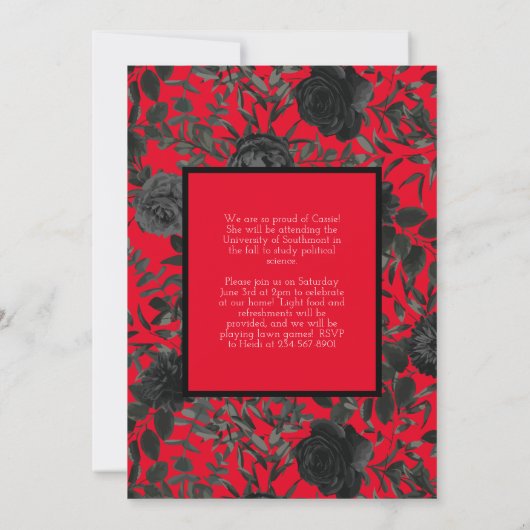 Zwart Roos Rood School Colors Afstuderen Kaart (Achterkant)