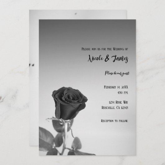 Zwart Roos Roos Romantic Elegant minimal bruiloft Kaart (Voorkant / Achterkant)