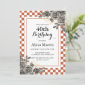 Zwart Roos Rust & Wit Geruite Verjaardag Kaart (Staand voorkant)