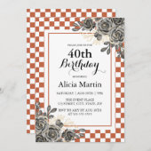 Zwart Roos Rust & Wit Geruite Verjaardag Kaart (Voorkant / Achterkant)